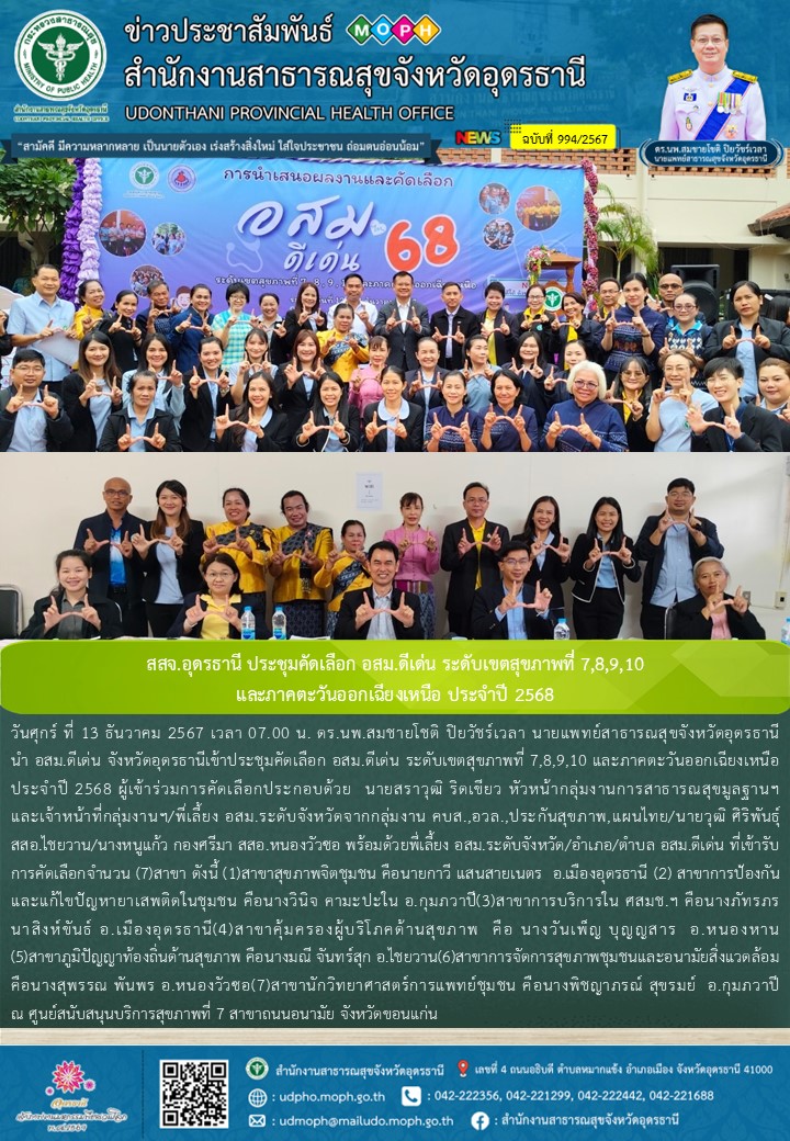 สสจ.อุดรธานี ประชุมคัดเลือก อสม.ดีเด่น ระดับเขตสุขภาพที่ 7,8,9,10  และภาคตะวันออ...