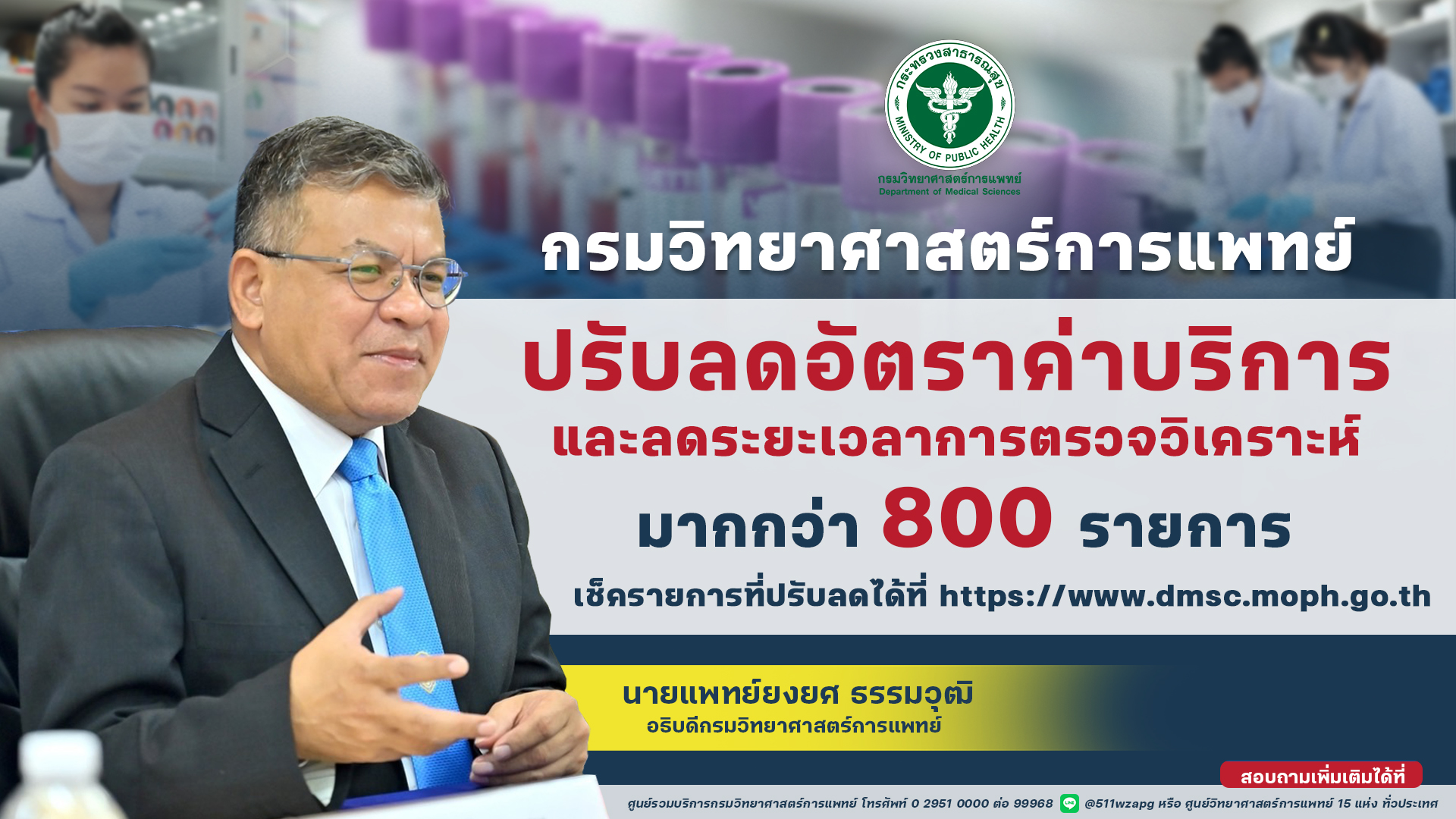 กรมวิทยาศาสตร์การแพทย์ มอบของขวัญปีใหม่ 2568 แก่ประชาชนและผู้รับบริการ ปรับลดอัตราค่าบริการ และลดระยะเวลาการตรวจวิเคราะห์ มากกว่า 800 รายการ