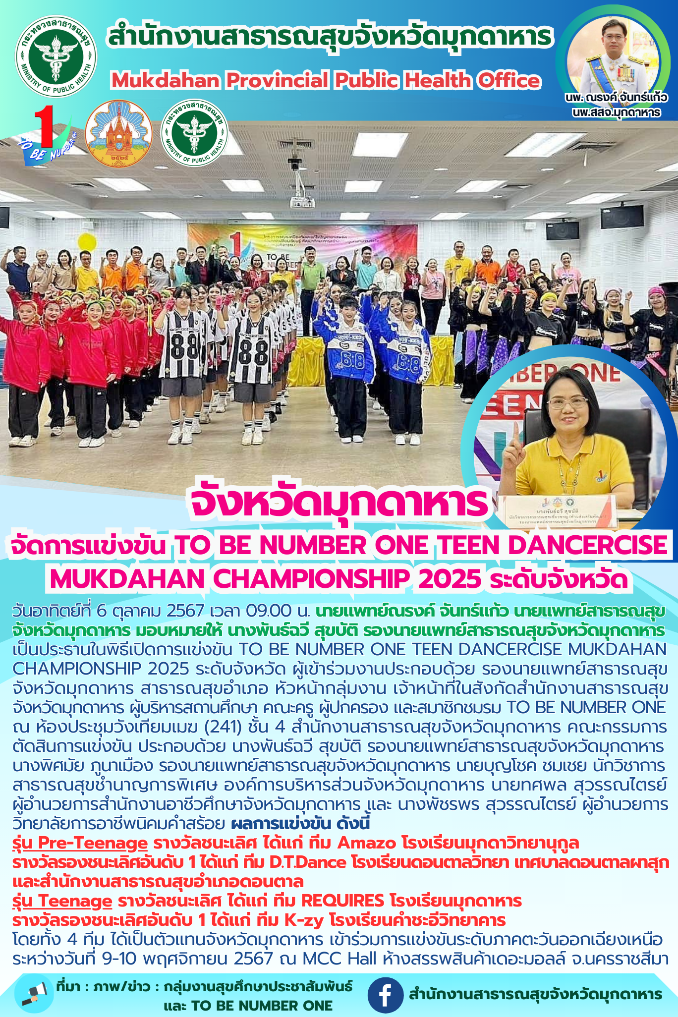 จังหวัดมุกดาหาร จัดการแข่งขัน TO BE NUMBER ONE TEEN DANCERCISE MUKDAHAN CHAMPIONSHIP 2025 ระดับจังหวัด