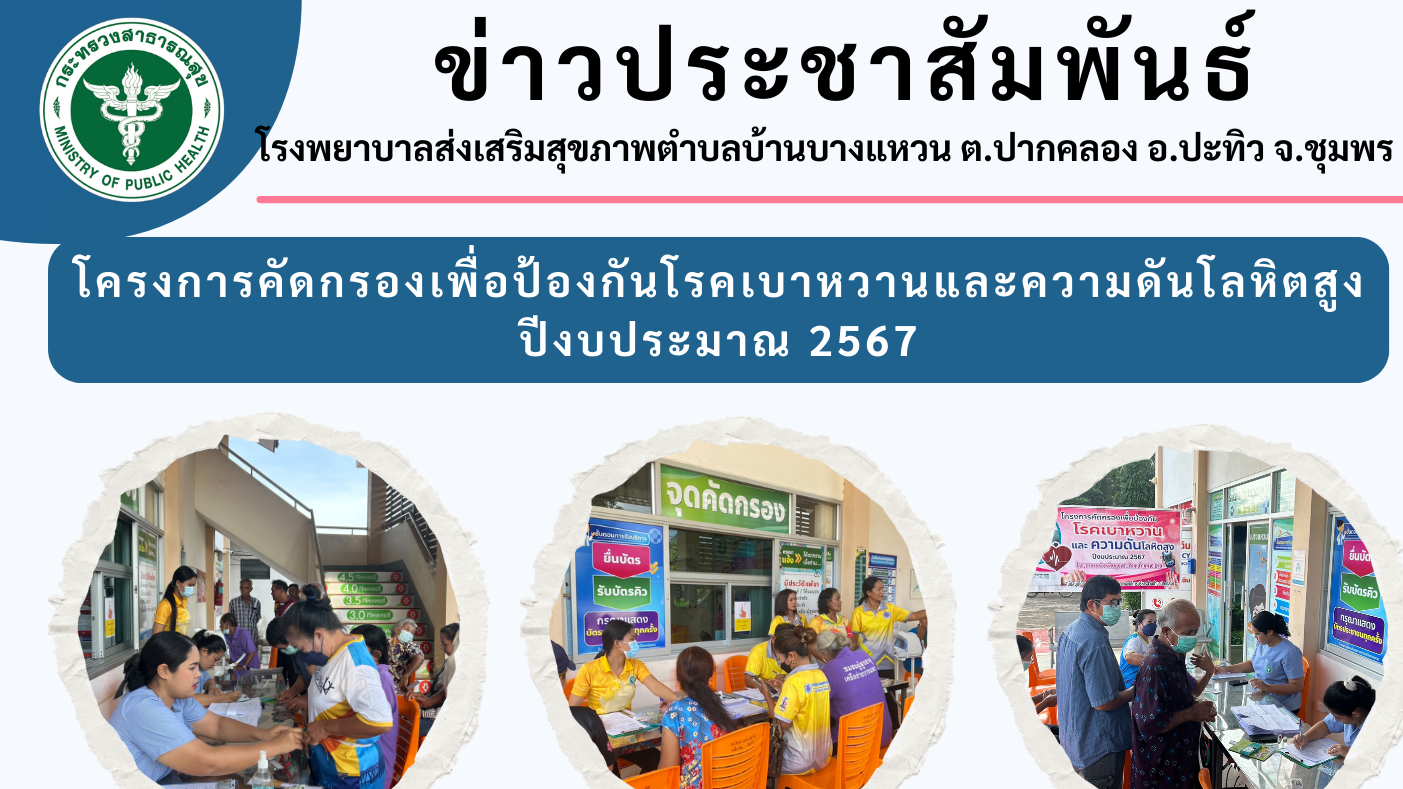 โครงการคัดกรองเพื่อป้องกันโรคเบาหวานและความดันโลหิตสูง ปีงบประมาณ 2567