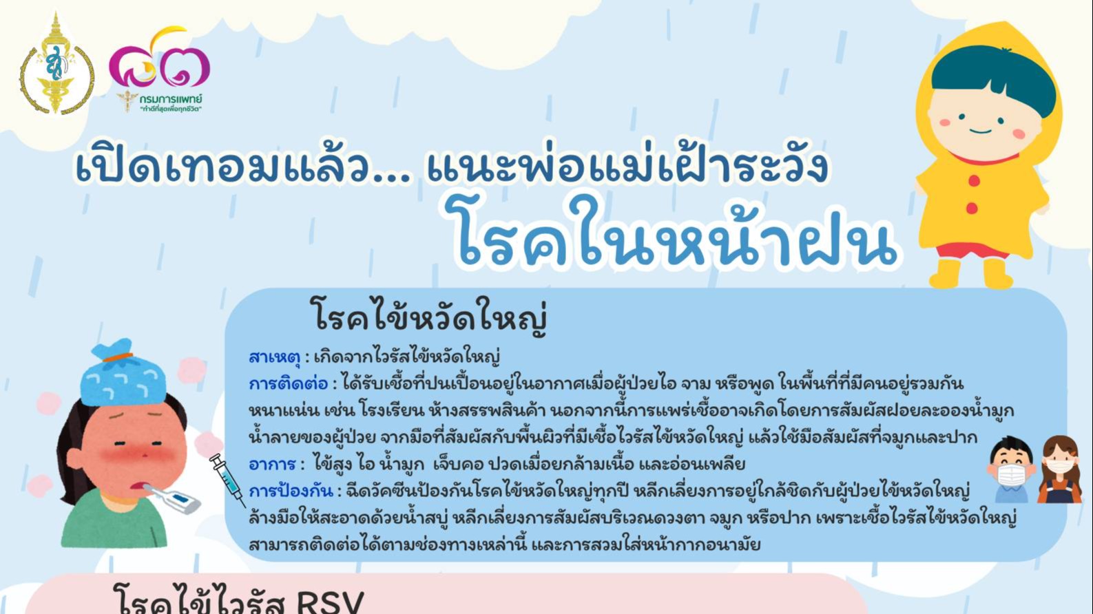 เปิดเทอมแล้ว แนะพ่อแม่เฝ้าระวัง โรคในหน้าฝน