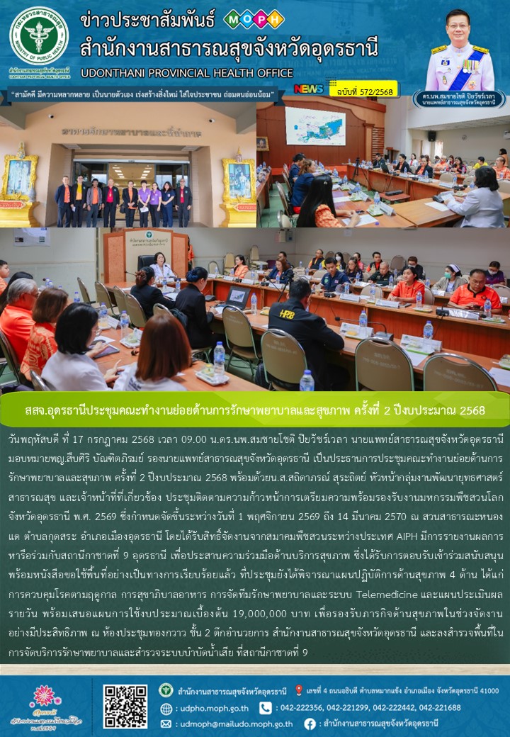 สสจ.อุดรธานีประชุมคณะทำงานย่อยด้านการรักษาพยาบาลและสุขภาพ ครั้งที่ 2 ปีงบประมาณ 2568