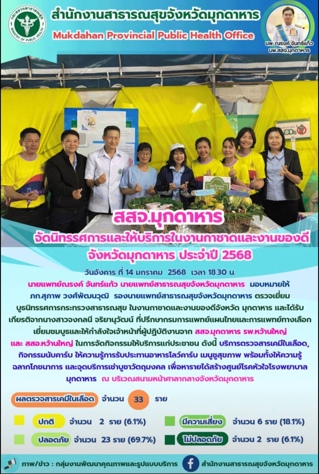 สสจ.มุกดาหาร จัดนิทรรศการและให้บริการในงานกาชาดและงานของดีจังหวัดมุกดาหาร ประจำปี 2568