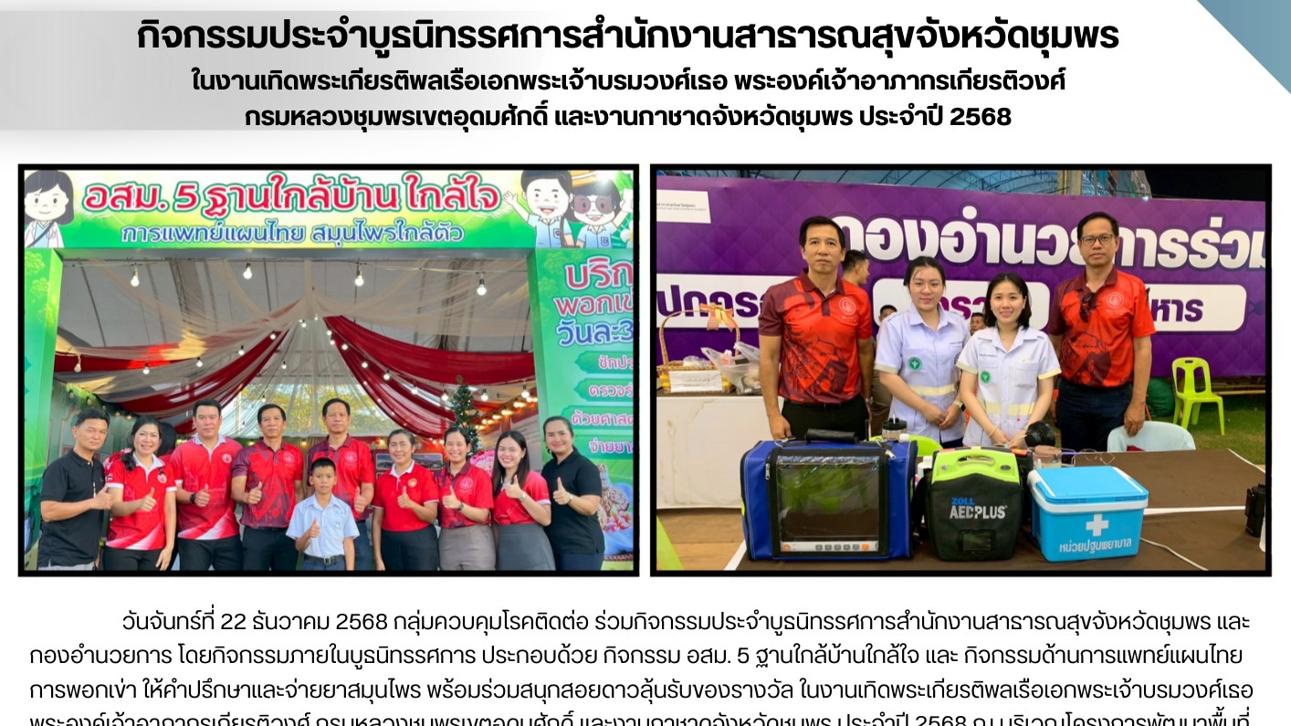 กิจกรรมประจำบูธนิทรรศการสำนักงานสาธารณสุขจังหวัดชุมพร  ในงานเทิดพระเกียรติพลเรือ...