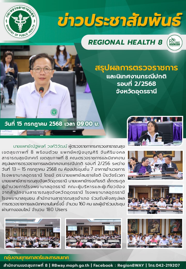 สรุปผลการตรวจราชการ ละนิเทศงานกรณีปกติ รอบที่ 2/2568 จังหวัดอุดรธานี
