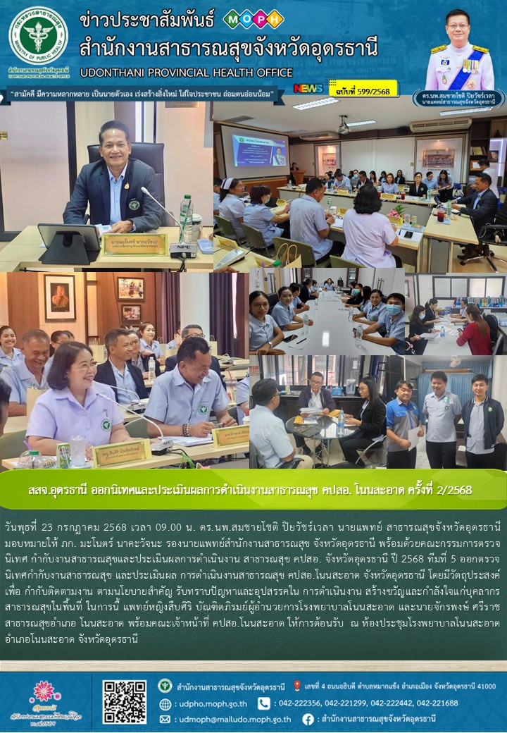 สสจ.อุดรธานี ออกนิเทศและประเมินผลการดำเนินงานสาธารณสุข คปสอ. โนนสะอาด ครั้งที่ 2/2568