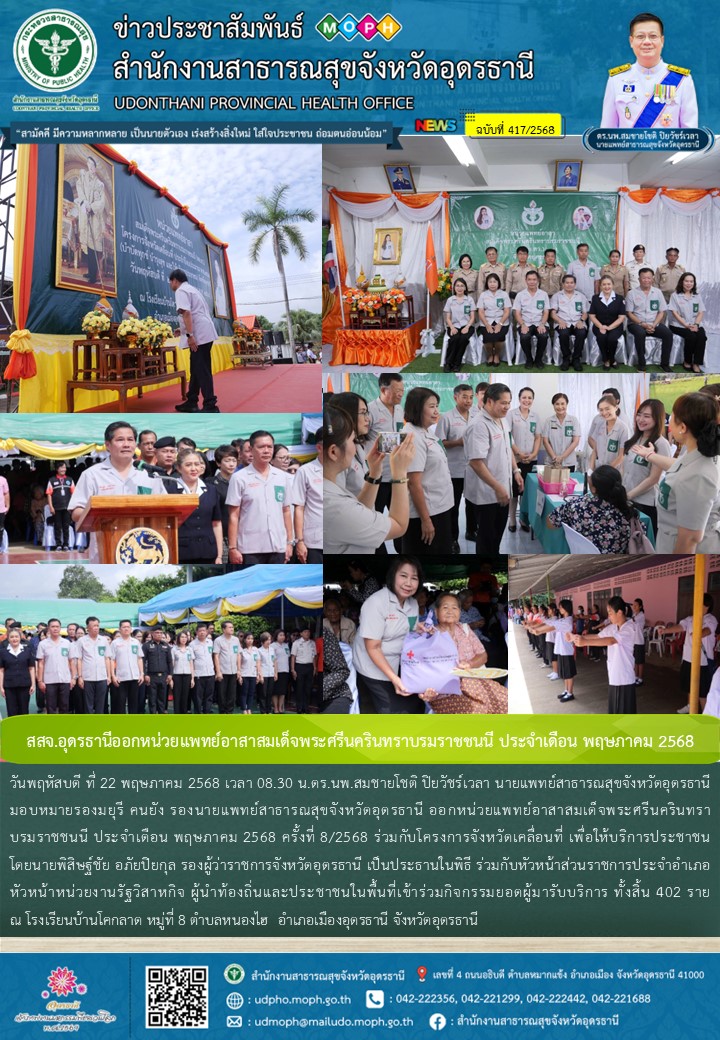 สสจ.อุดรธานีออกหน่วยแพทย์อาสาสมเด็จพระศรีนครินทราบรมราชชนนี ประจำเดือน พฤษภาคม 2568