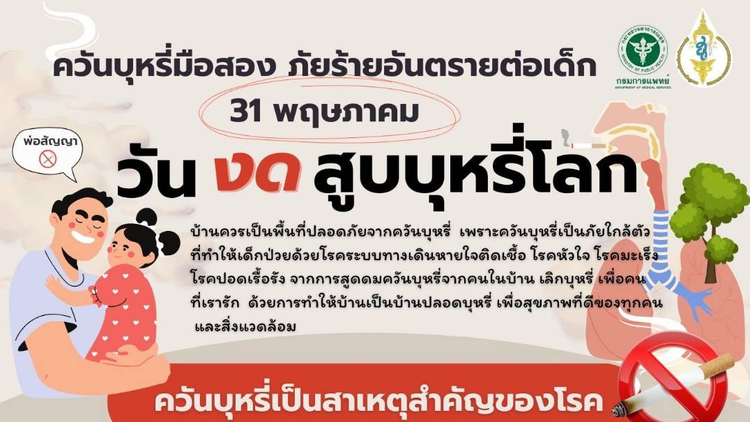 31พฤษภาคมวันงดสูบบุหรี่โลก หมอเด็กแนะ ควันบุหรี่ เป็นภัยต่อเด็กและสิ่งแวดล้อม
