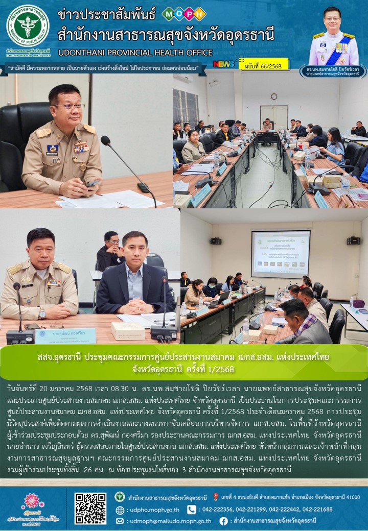 สสจ.อุดรธานี ประชุมคณะกรรมการศูนย์ประสานงานสมาคม ฌกส.อสม. แห่งประเทศไทย จังหวัดอุดรธานี ครั้งที่ 1/2568