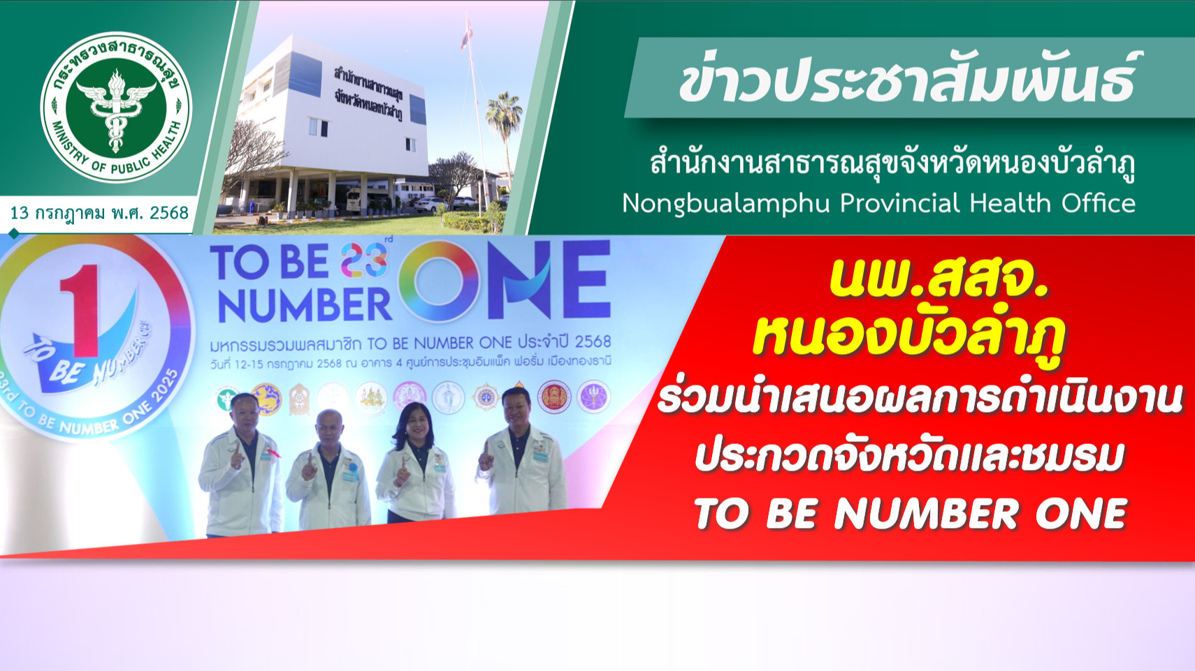 นพ.สสจ.หนองบัวลำภู ร่วมนำเสนอผลการดำเนินงาน ประกวดจังหวัดและชมรม TO BE NUMBER ONE