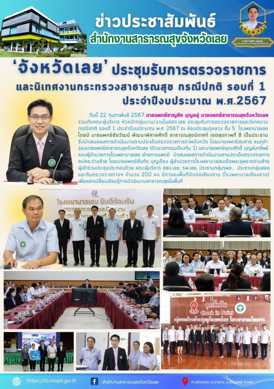 สสจ.เลย ประชุมรับการตรวจราชการและนิเทศงานกระทรวงสาธารณสุข กรณีปกติ รอบที่ 1 ประจำปีงบประมาณ พ.ศ.2567