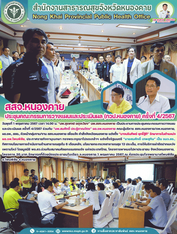 สสจ.หนองคาย ประชุมคณะกรรมการวางแผนและประเมินผล (กวป.หนองคาย) ครั้งที่ 4/2567