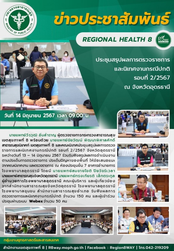 ประชุมสรุปผลการตรวจราชการ และนิเทศงานกรณีปกติ  รอบที่ 2/2567 ณ จังหวัดอุดรธานี